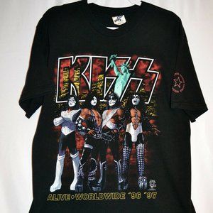 Rare Vtg CRONIES KISS 96 97 Alive Worldwide MSG NYC TWIN TOWERS Tee T-Shirt L